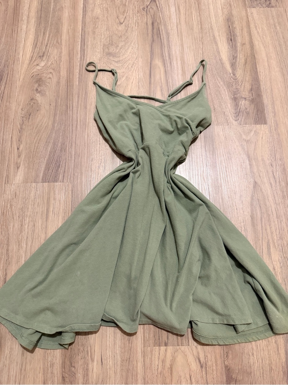 Olive Green Spaghetti Strap Flared Dress
